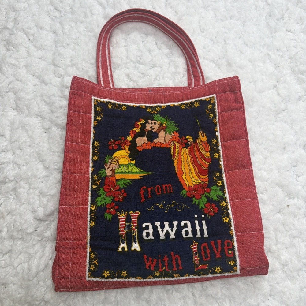 VTG "From Hawaii With Love" Quilted Tote Bag Hawaiian Handmade Kona Coffee 90's